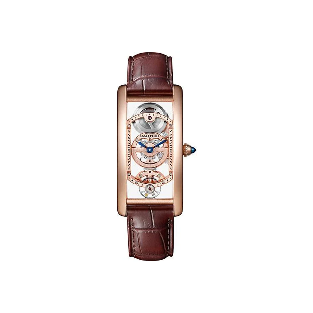 Cartier Tank Cintree Skeleton Watch – Pink Gold Case – Skeleton Dial – Brown Alligator Strap – WHTA0008