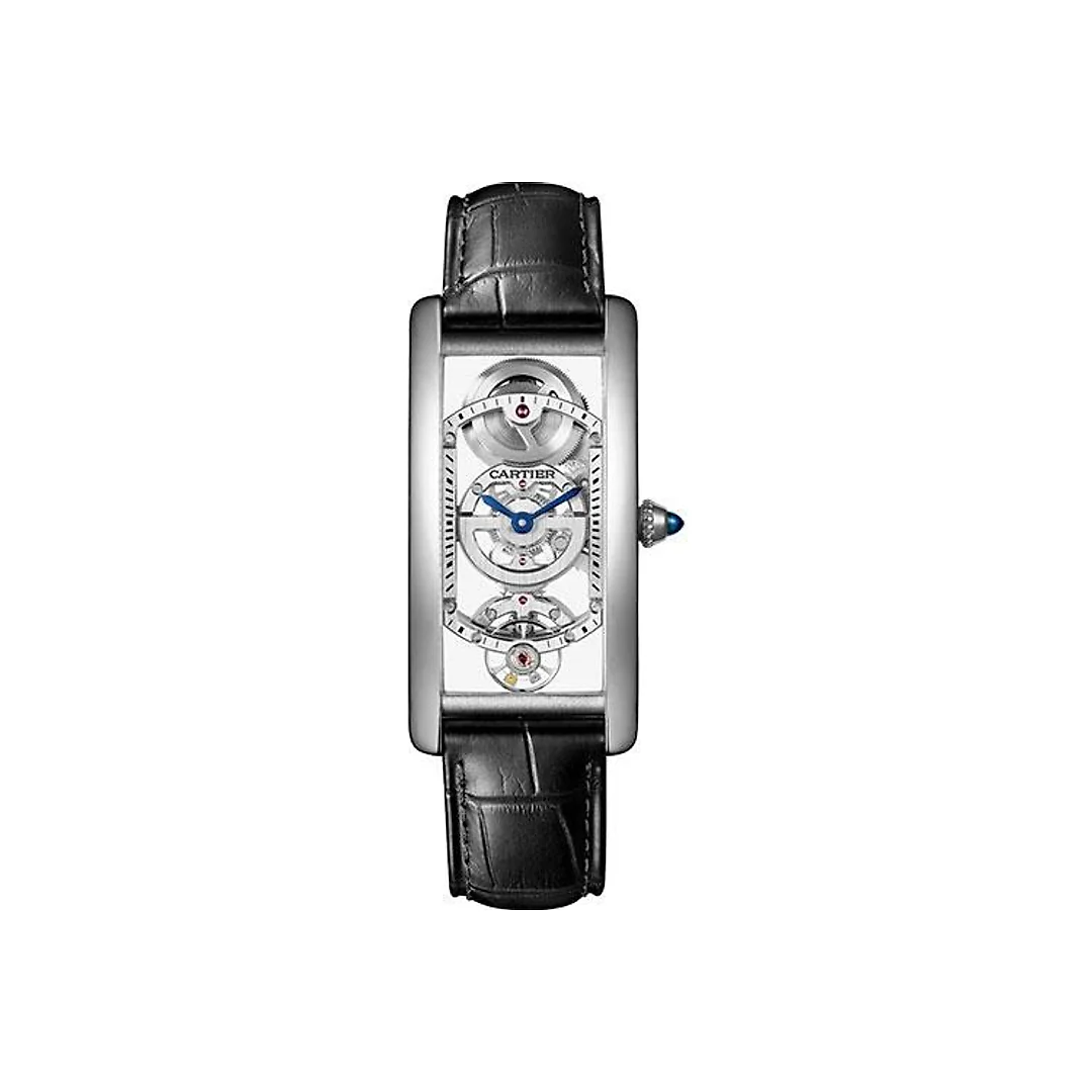 Cartier Tank Cintree Skeleton Watch – Platinum Case – White Dial – Black Alligator Strap – WHTA0009