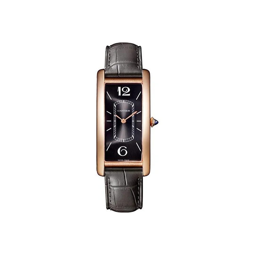 Cartier Tank Cintree Watch – 46.3 mm Pink Gold Case – Black Dial – Dark Gray Alligator Strap – WGTA0025