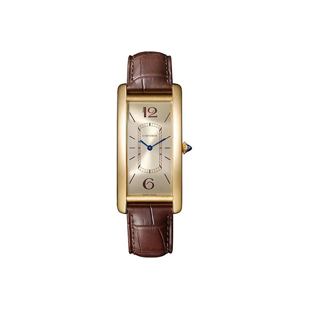 Cartier Tank Cintree Watch – 46.3 mm Yellow Gold Case – Golden Dial – Brown Alligator Strap – WGTA0026