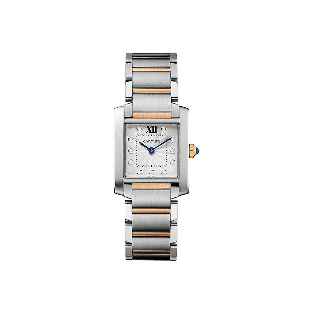 Cartier Tank Francaise Watch – 30.4 mm Pink Gold Case – Diamond Dial – Steel Bracelet – WE110005
