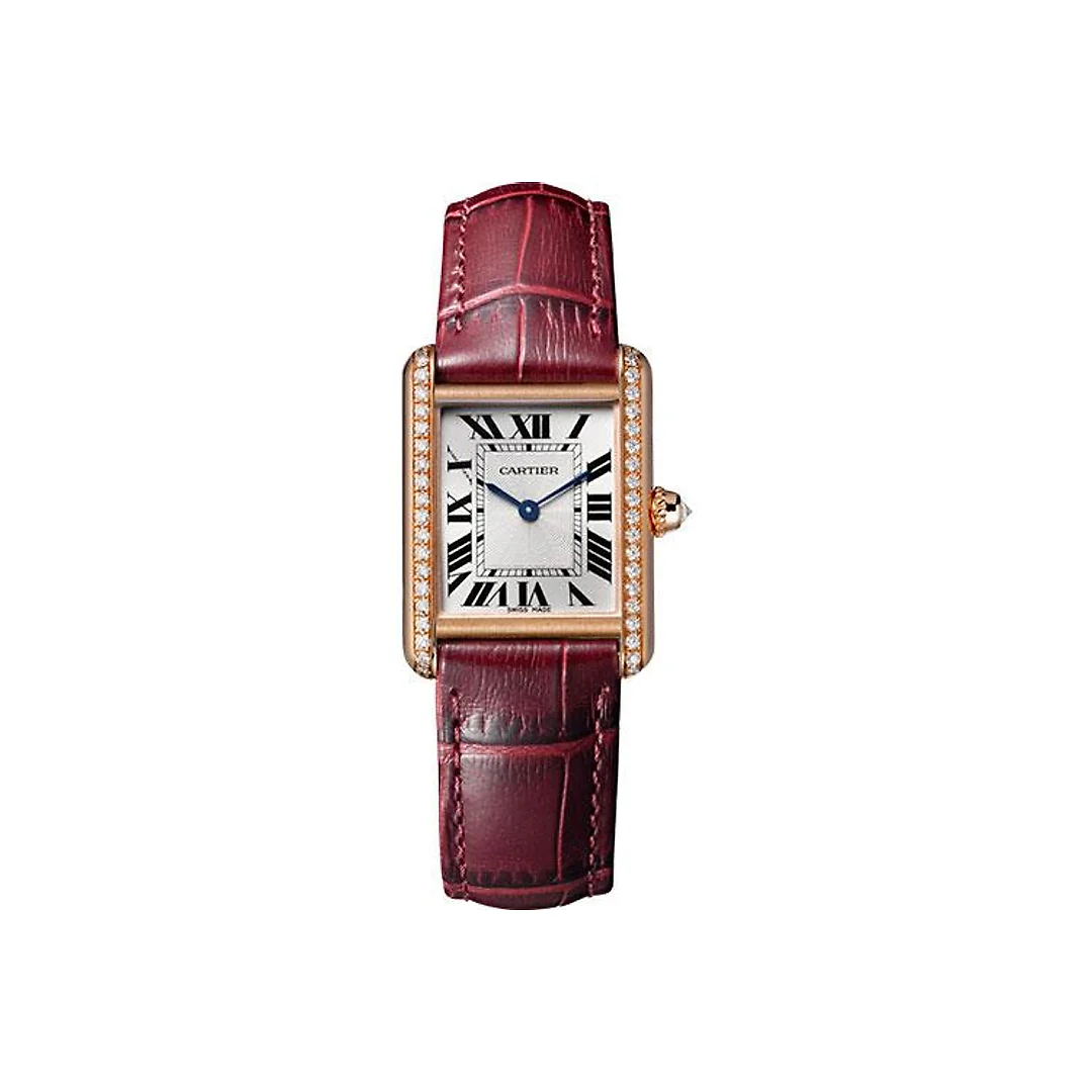 Cartier Tank Louis Cartier Watch – 29.55 mm Pink Gold Diamond Case – Burgundy Alligator Strap – WJTA0010