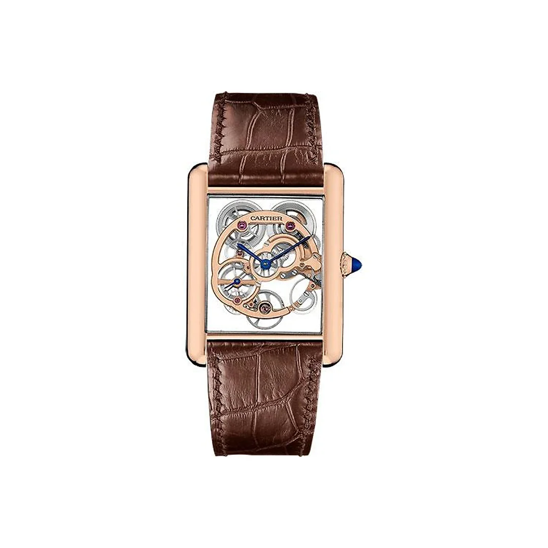 Cartier Tank Louis Cartier Watch – 30 mm Pink Gold Case – Pink Gold Case Bezel – Black Dial – Brown Alligator Strap – WHTA0002