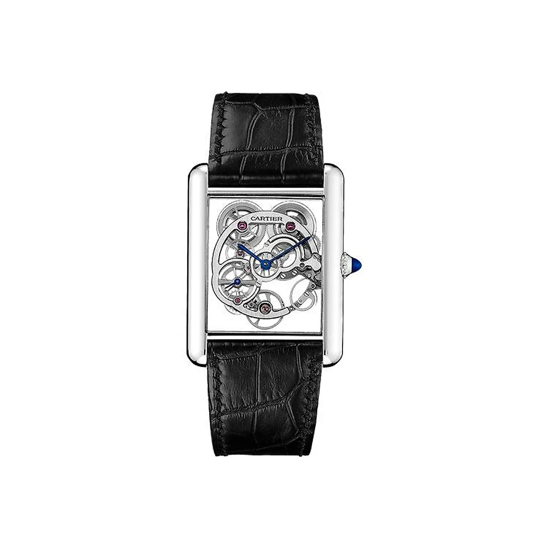 Cartier Tank Louis Cartier Watch – 30 mm White Gold Case – Pink Gold Case Bezel – Skeleton Dial – Black Alligator Strap – W5310012