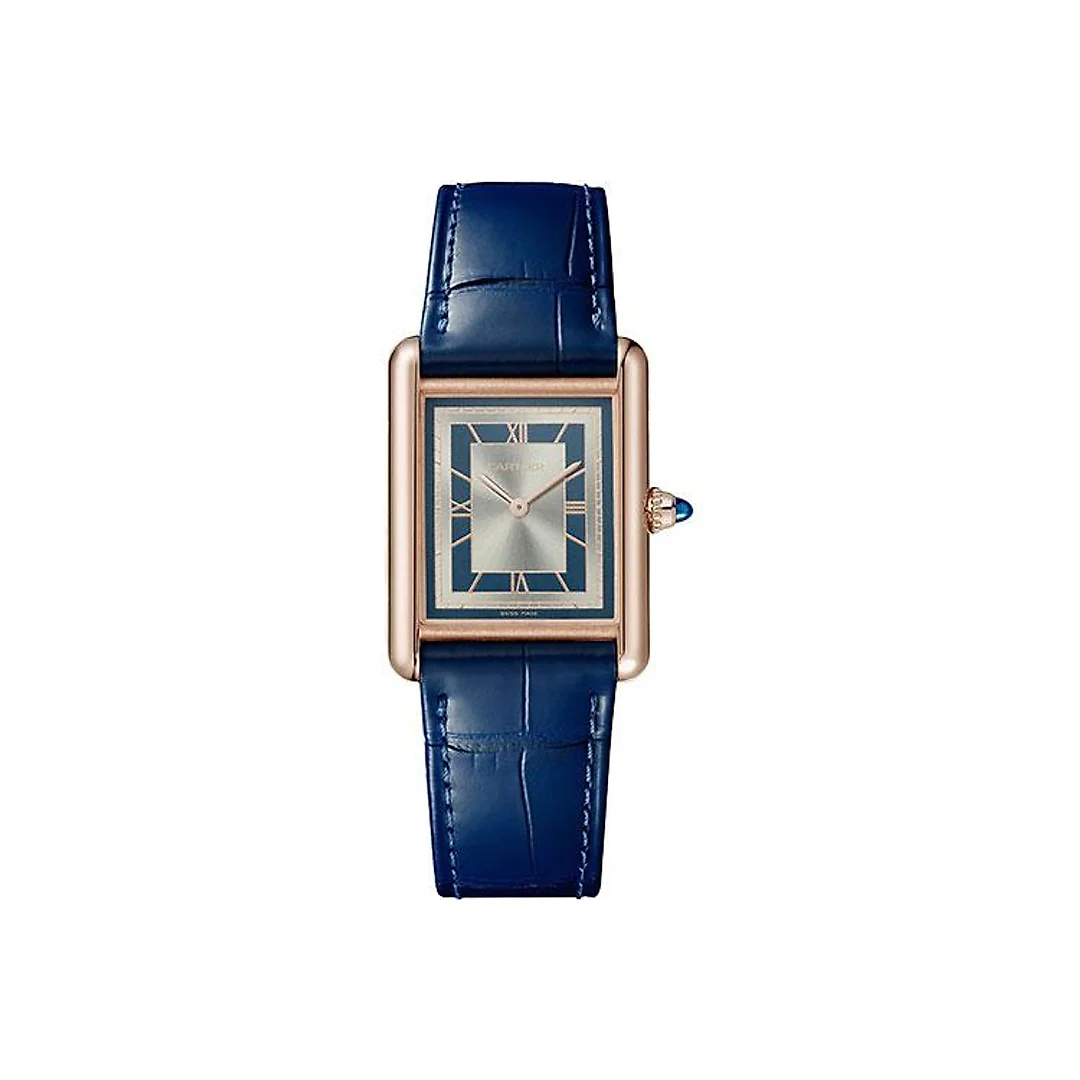 Cartier Tank Louis Cartier Watch – 33.7 mm x 25.5 mm Rose Gold Case – Silvery Blue Dial – Navy Blue Alligator Strap – WGTA0058