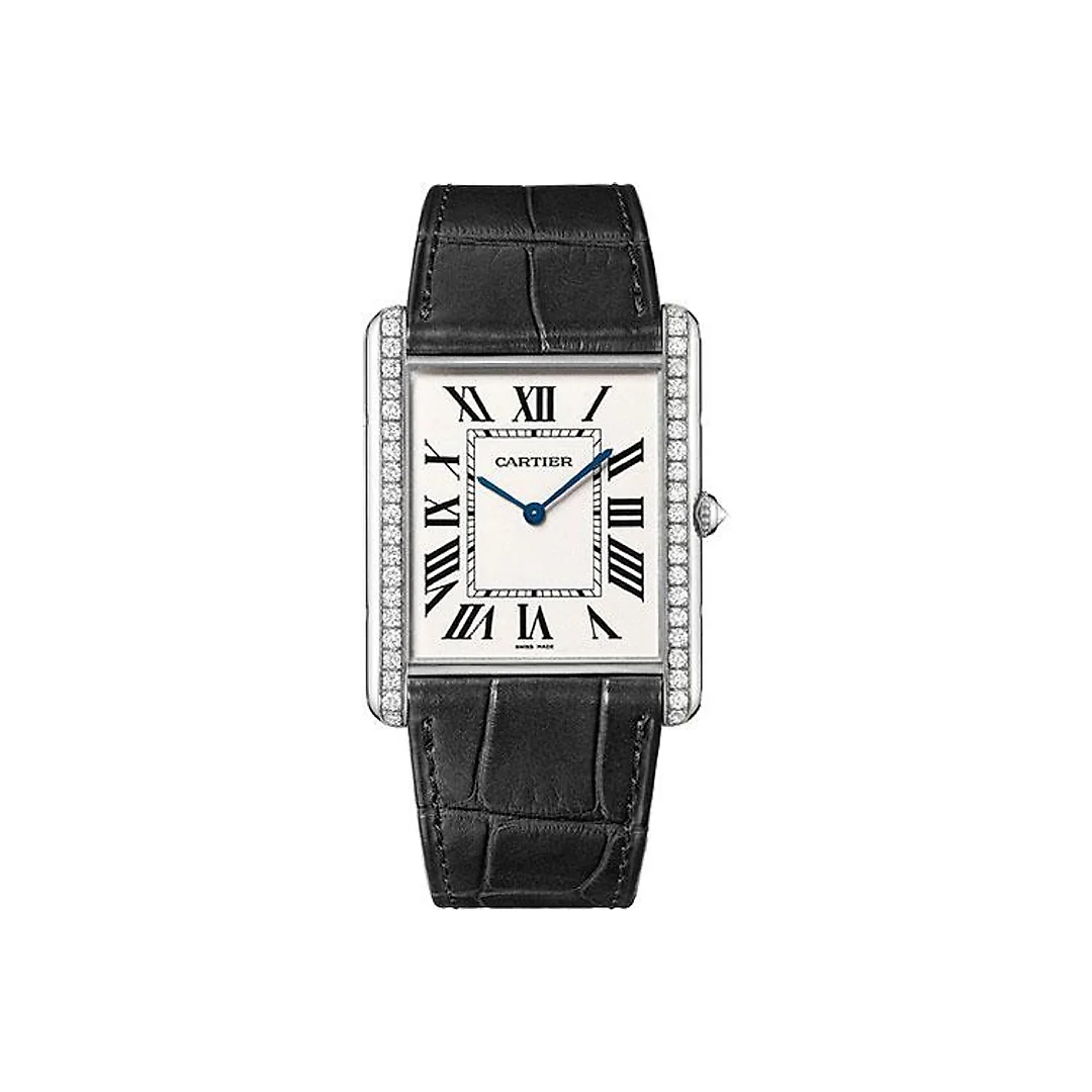 Cartier Tank Louis Cartier Watch – Extra large White Gold Diamond Case – Black Alligator Strap – WT200006