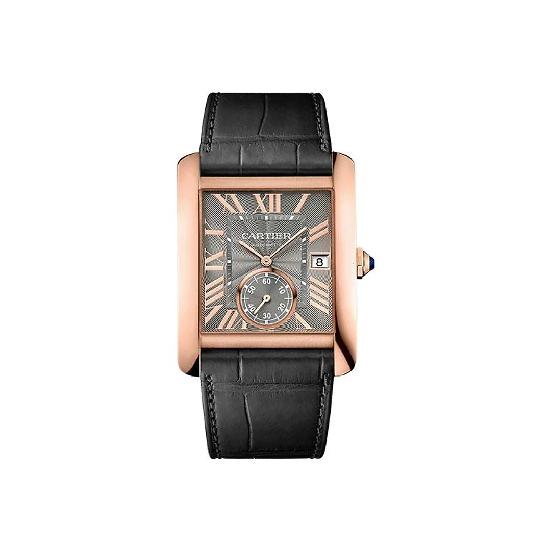 Cartier Tank MC Watch – 34.3 mm Pink Gold Case – Gray Dial – Dark Gray Alligator Strap – WGTA0014
