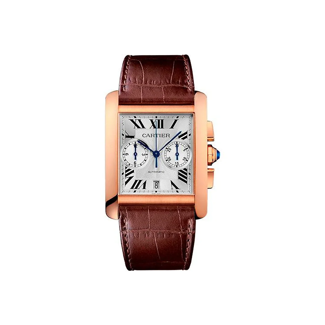 Cartier Tank MC Watch – 34.3 mm Pink Gold Case – Silver Dial – Dark Brown Alligator Strap – W5330005