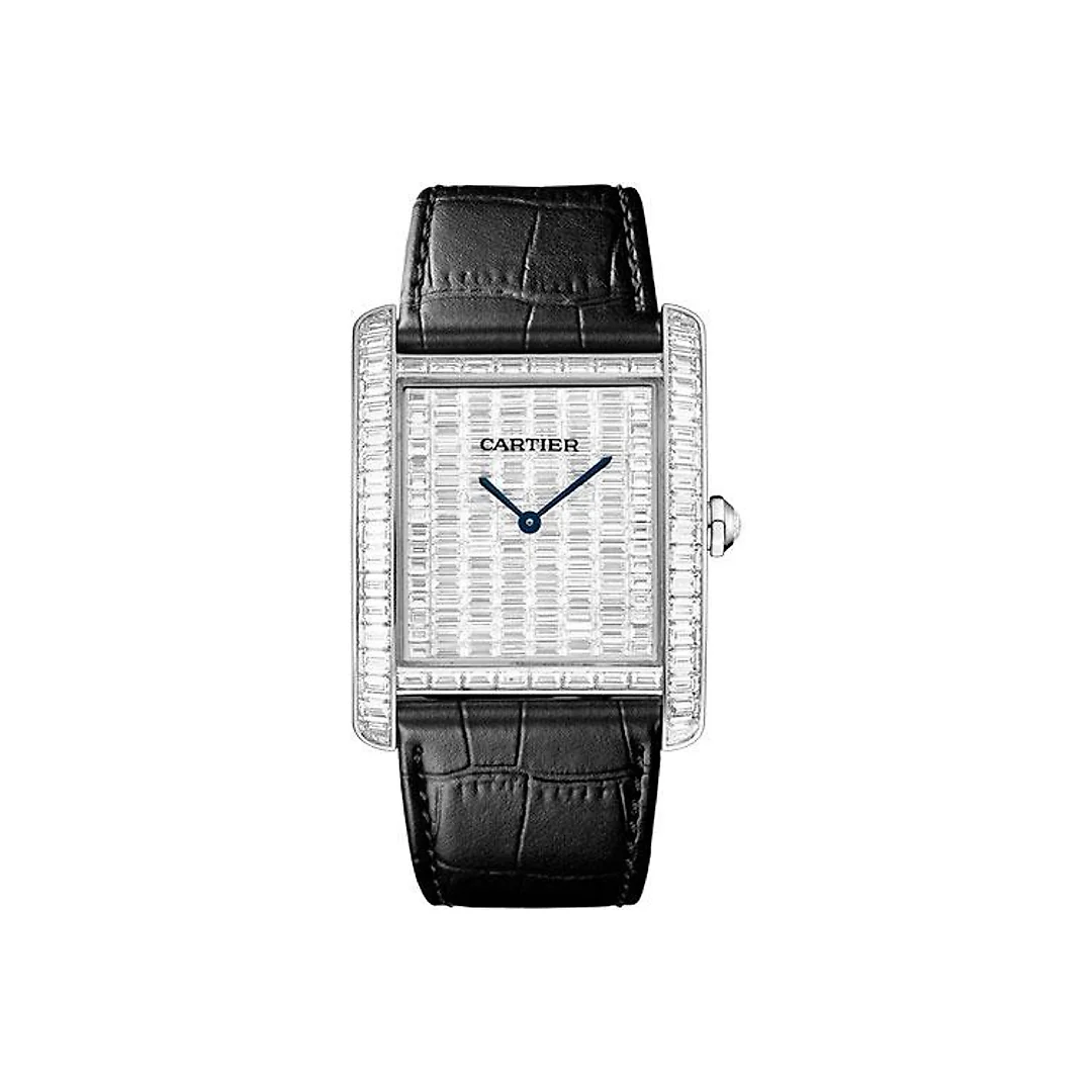 Cartier Tank MC Watch – 34.3 mm White Gold Diamond Case – White Gold Diamond Dial – Black Alligator Strap – HPI00623