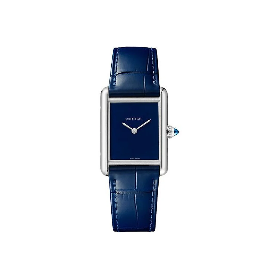 Cartier Tank Must Watch – 33.7 mm x 25.5 mm Steel Case – Blue Dial – Blue Alligator Strap – WSTA0055