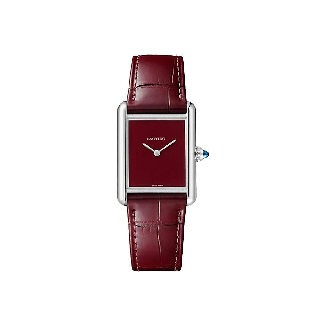 Cartier Tank Must Watch – 33.7 mm x 25.5 mm Steel Case – Claret Dial – Claret Alligator Strap – WSTA0054
