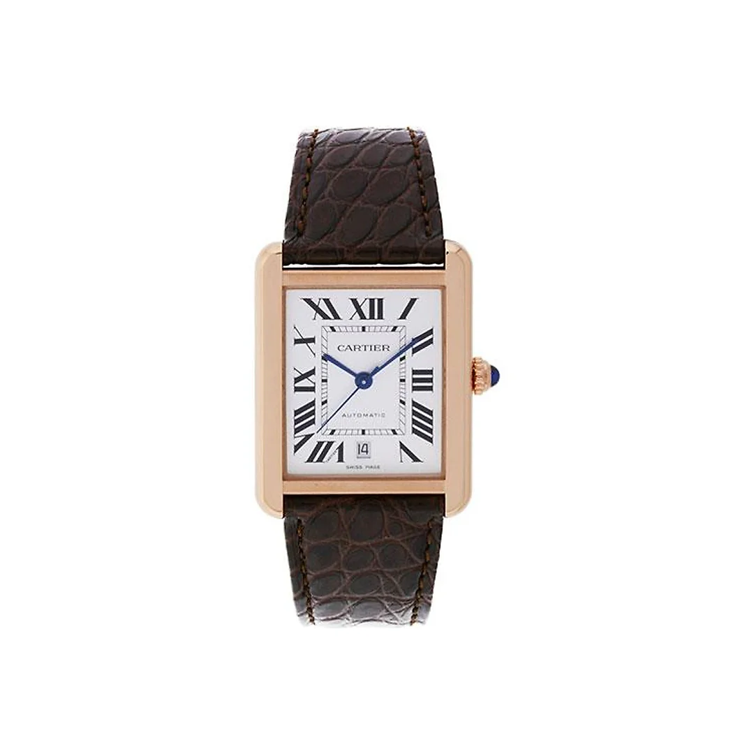 Cartier Tank Solo Extra Large Model Watch – 31 x 40.8 mm Pink Gold And Steel Case – Matt Brown Alligator Strap – W5200026
