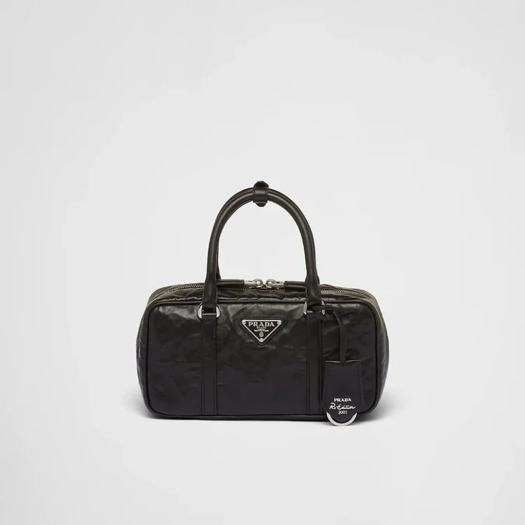 PP Small antique nappa leather top handle bag – Black