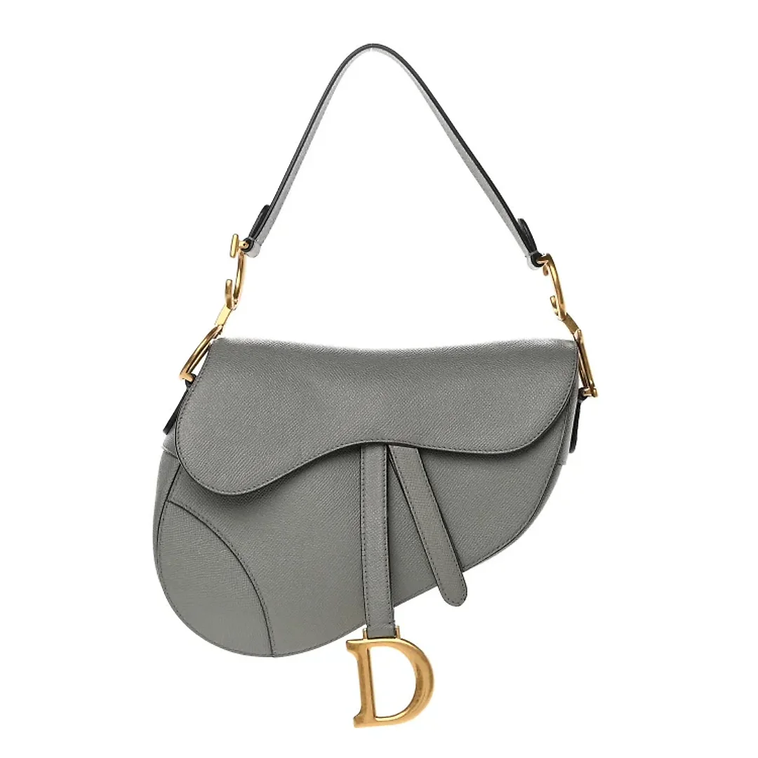 CHRISTIAN D Grained Calfskin Saddle Bag Grey