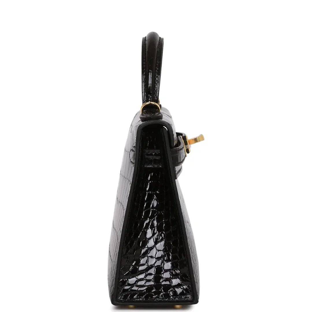 H Kelly Sellier 20 Black Shiny Alligator Gold Hardware