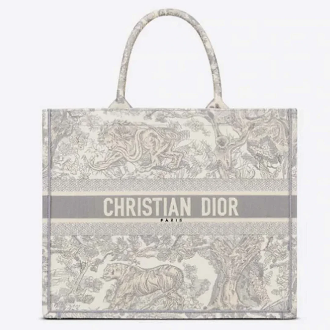 CD Unisex CD Large CD Book Tote Gray Toile De Jouy Embroidery