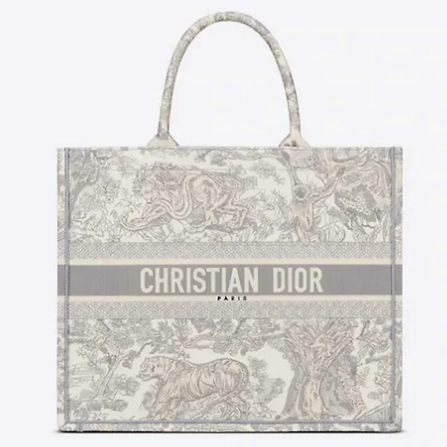 CD Unisex CD Large CD Book Tote Gray Toile De Jouy Embroidery