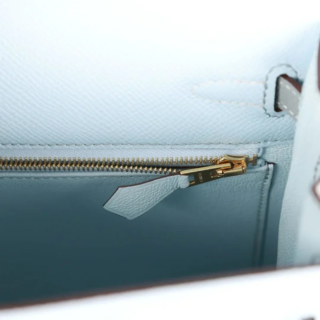 H Special Order (HSS) Kelly Sellier 25 Bleu Brume and Bleu Glacier Epsom Brushed Gold Hardware