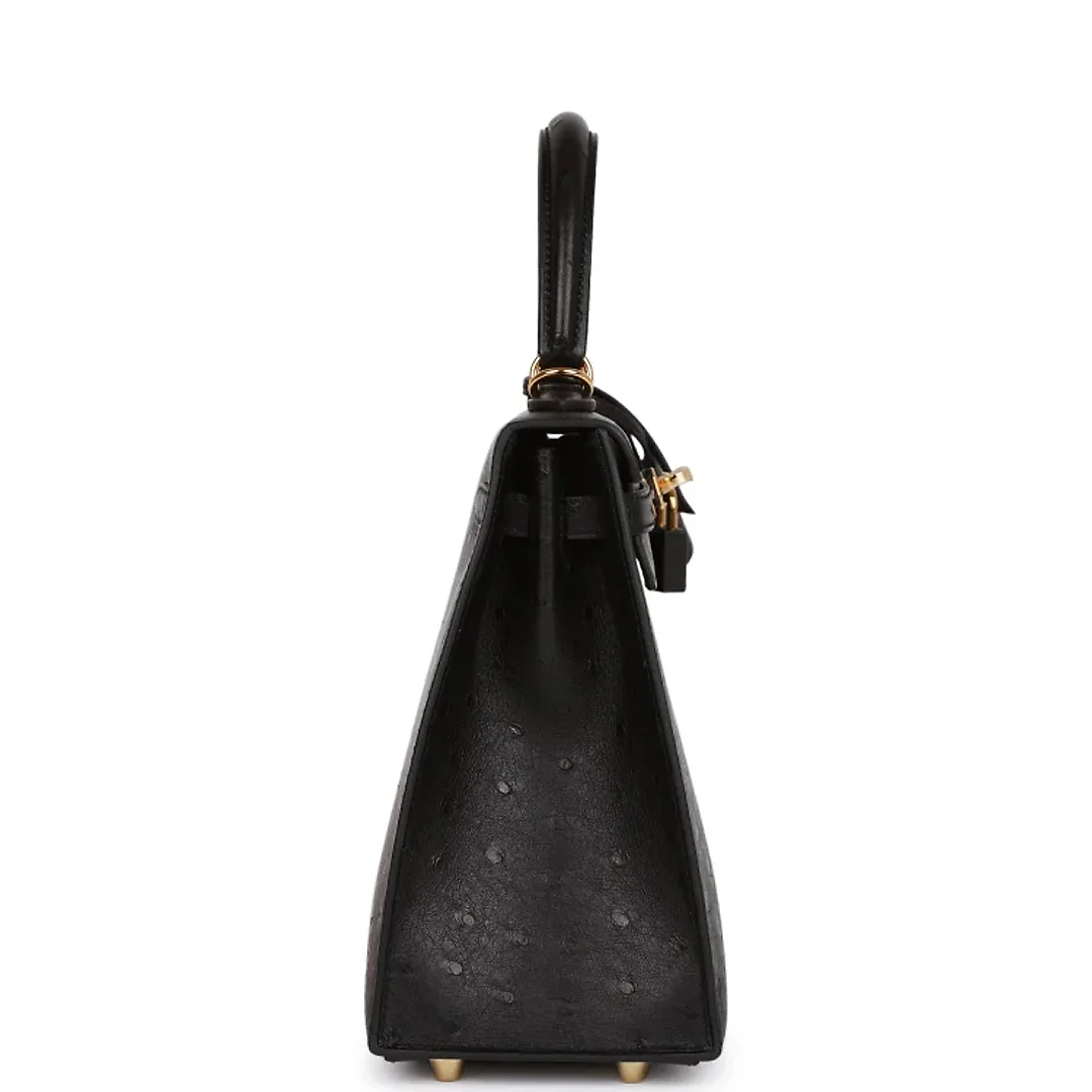 H Kelly Sellier 25 Black Ostrich Gold Hardware