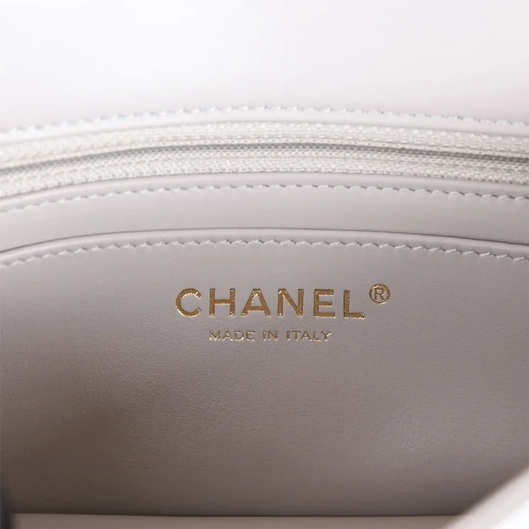 CC Pearl Crush Mini Rectangular Flap Bag Light Grey Lambskin Antique Gold Hardware