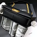 CC 25.5cm Boy Handbag Black Grained Calfskin Gold Tone Metal Caviar leather