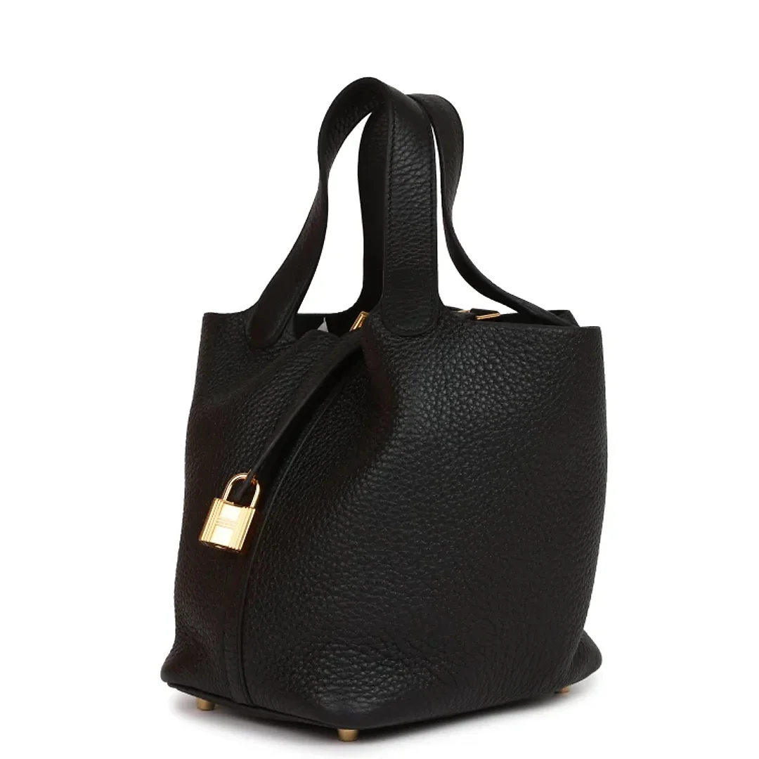 H Picotin Lock 18 Black Clemence Gold Hardware