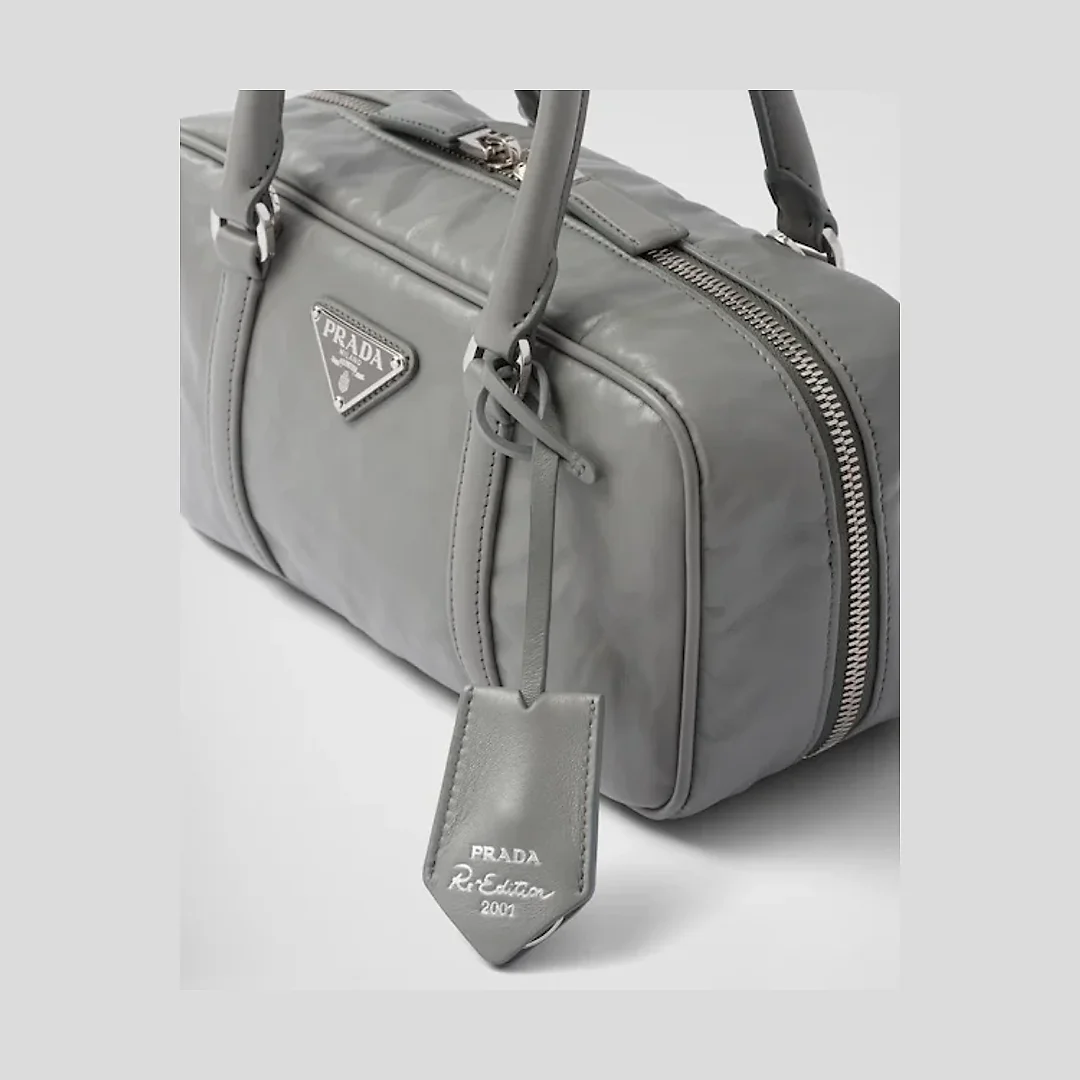 PP Small antique nappa leather top handle bag – Slate Gray