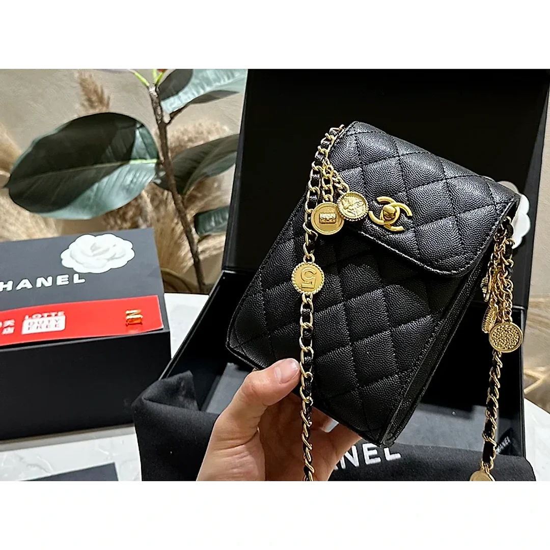 CC new arrival caviar leather phone bag size: 12*16 cm