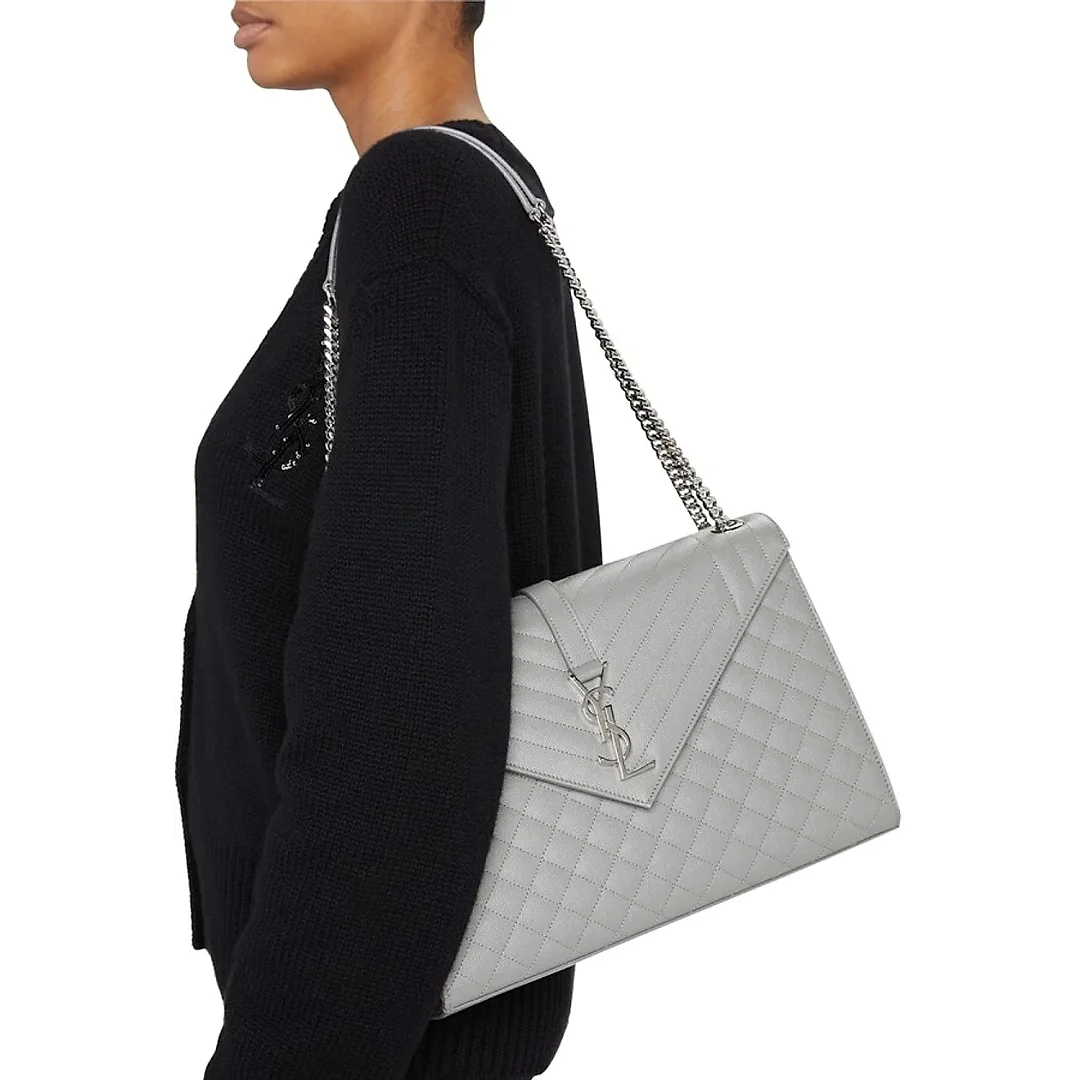 Y Large Tri-Quilted Matelasse Grain De Poudre Flap 1424 Nero Multi, Women’s, Shoulder Bags