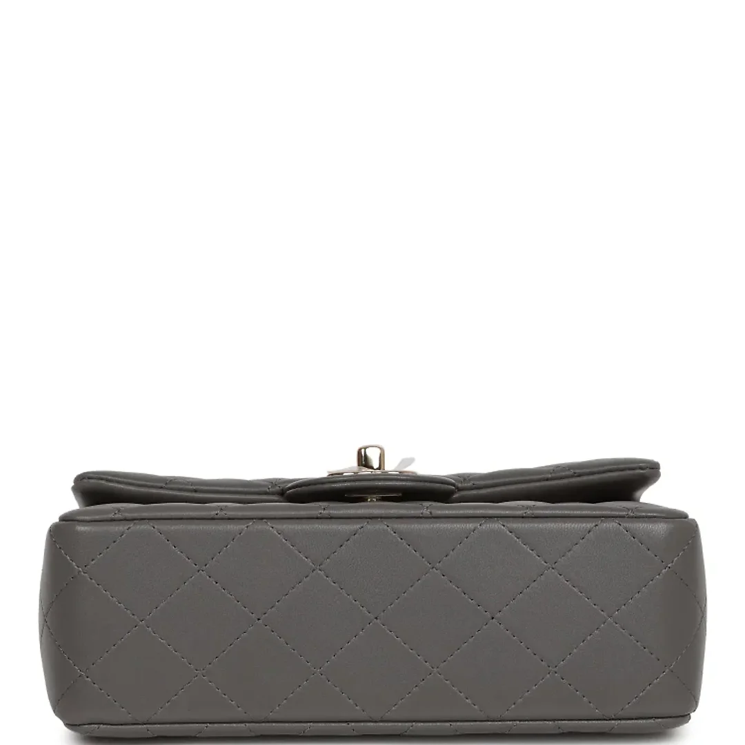 CC Mini Rectangular Flap Bag with Top Handle Dark Grey Lambskin Light Gold Hardware