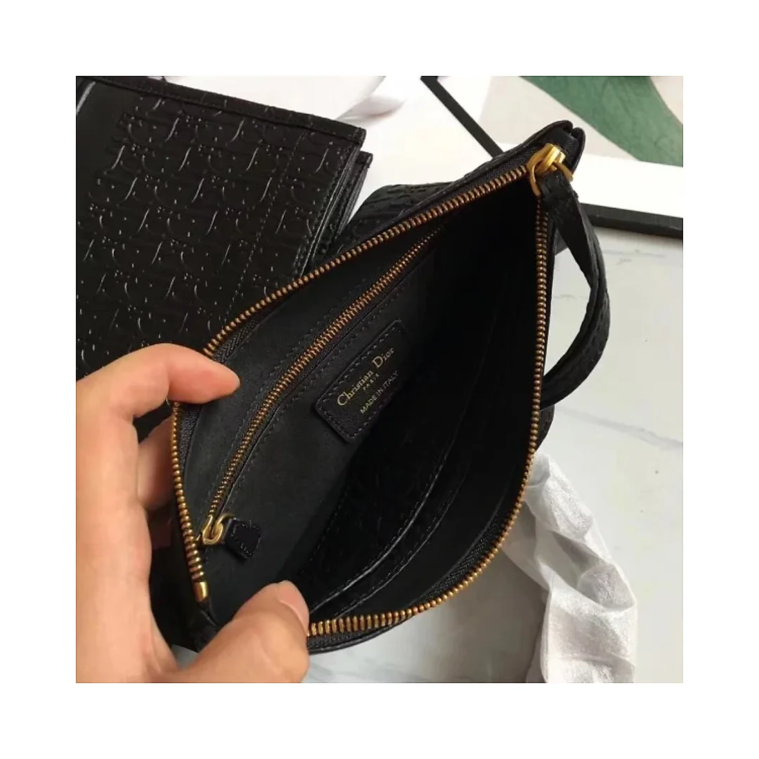 D Book Tote Bag In Black Oblique Embossed Calfskin