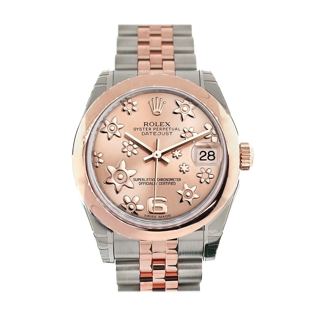 Datejust 31 Pink Raised Floral Motif Dial 18K Rose Gold Two Tone Jubilee Ladies Watch 178241