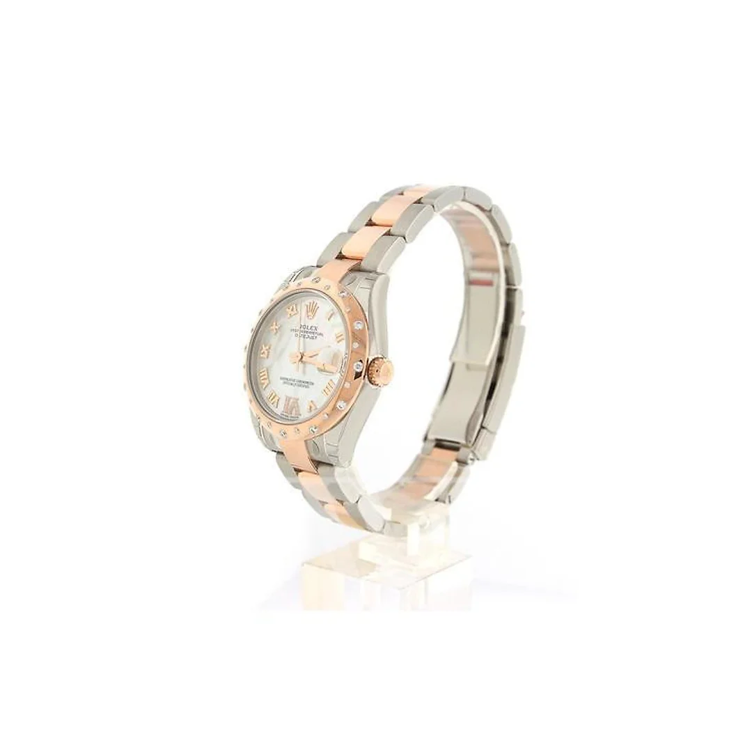 Datejust 31 White Mother of Pearl Roman Large VI set with Diamond Dial Diamond Bezel 18K Rose Gold Two Tone Ladies Watch 178341