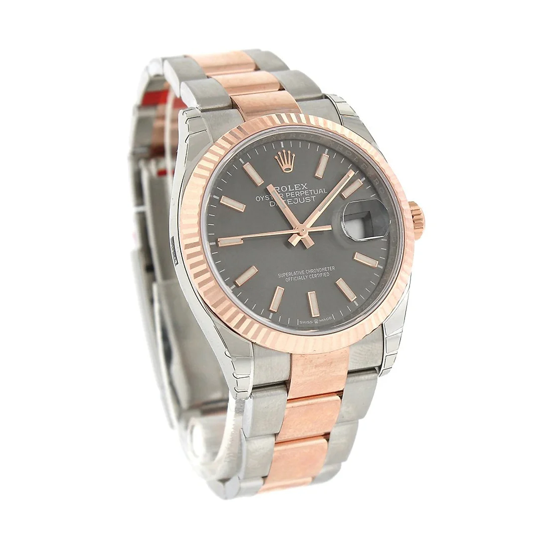 Datejust 36 Dark Rhodium Dial Fluted Rose Gold Two Tone Watch 126231 NP