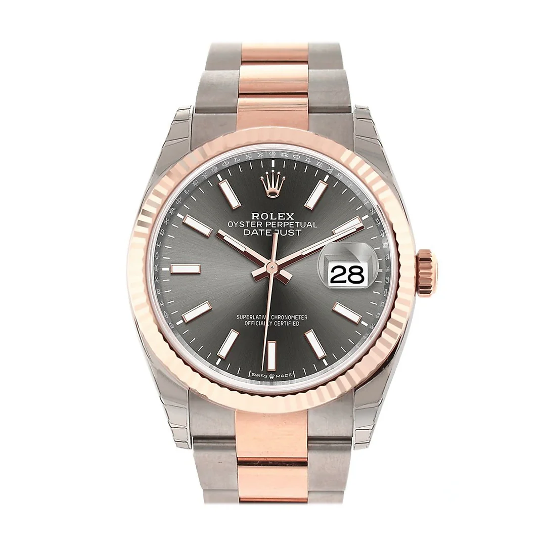Datejust 36 Dark Rhodium Dial Fluted Rose Gold Two Tone Watch 126231 NP
