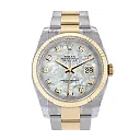 Datejust 36 White mother-of-pearl Diamond Dial Fluted 18K Gold Two Tone Oyster Watch 116233