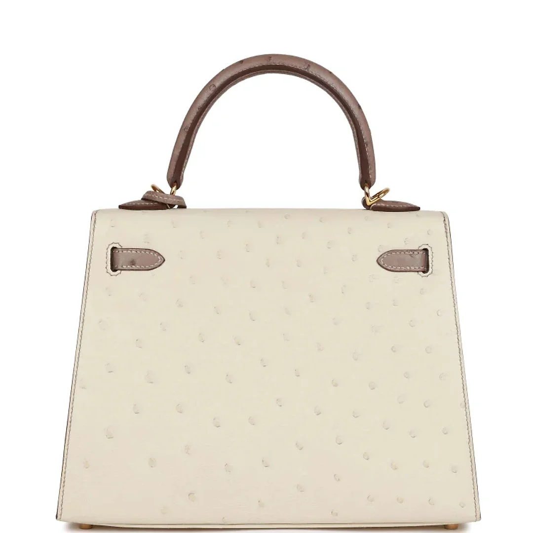 H Special Order (HSS) Kelly Sellier 25 Beton and Gris Asphalte Ostrich Gold Hardware