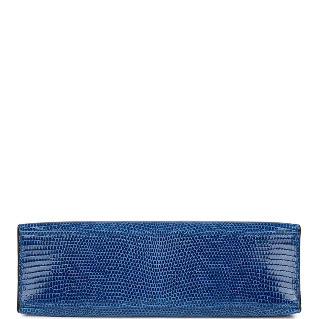 H Kelly Pochette Bleu Saphir Lizard Palladium Hardware