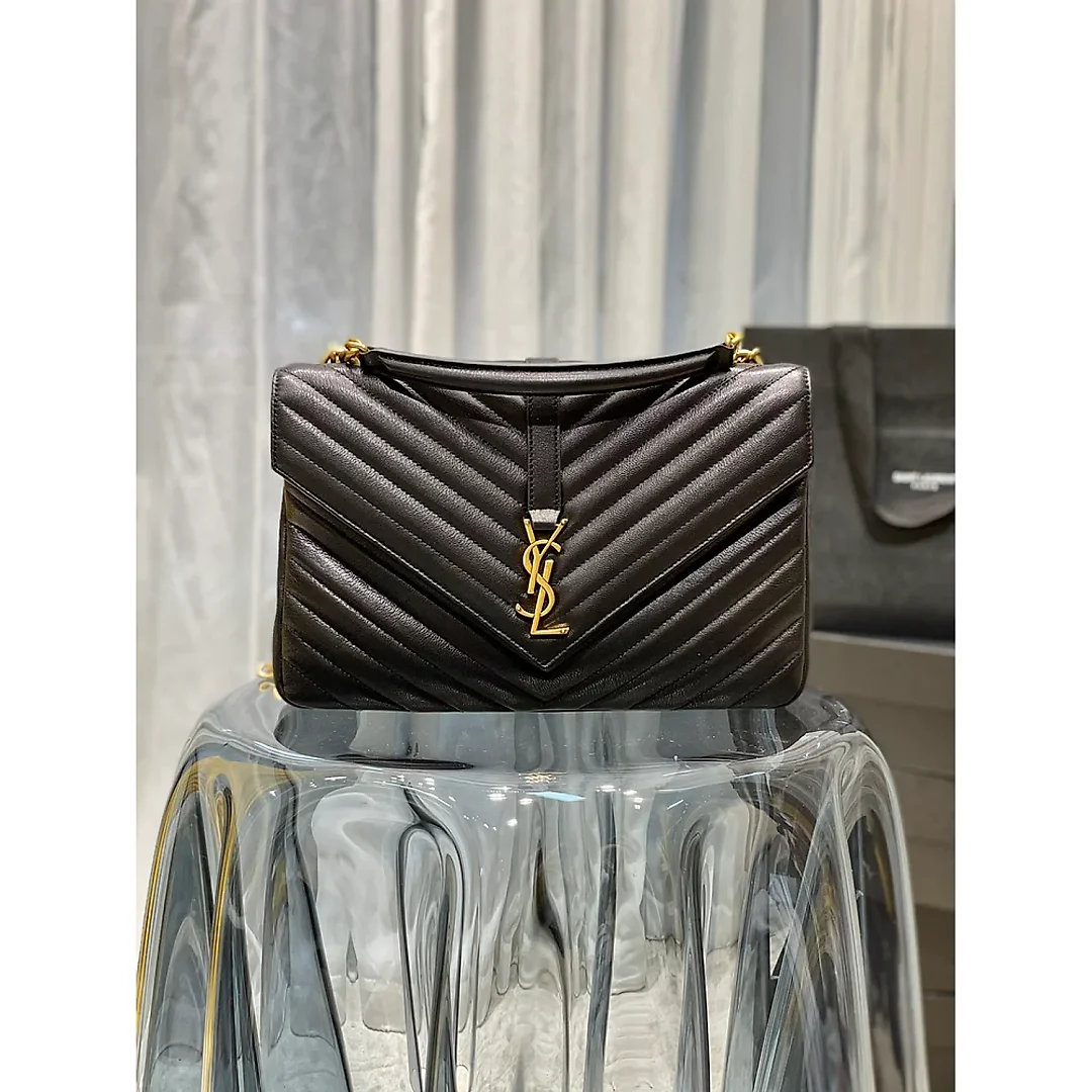 Y College Large Chain Bag Black With Gold Hardware