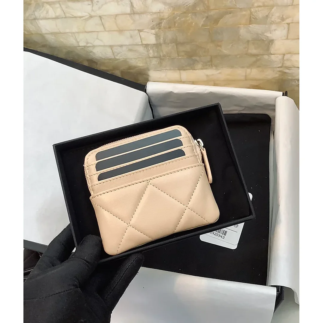 cc CO-CO Card Holder 12cm/4.7in Gold Hardware For Women Beige