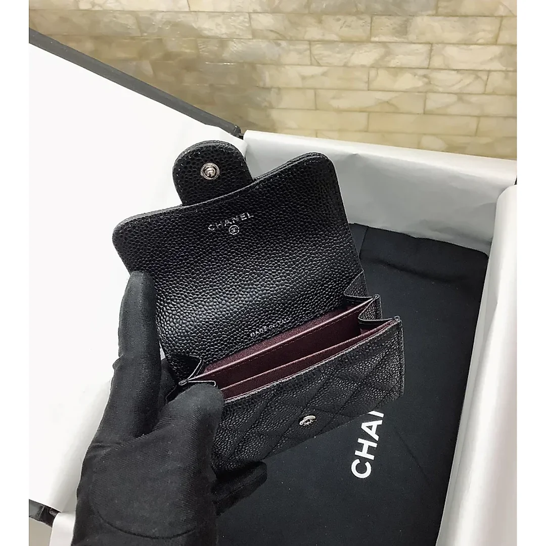 cc CO-CO Classic Card Holder 11cm/4.4in Silver Hardware For Women Black AP0214 Y01480 C3906