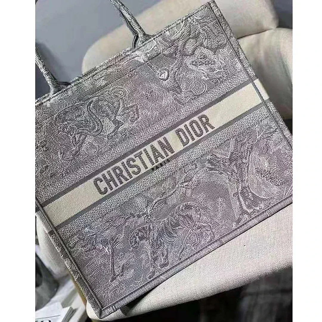 CD Unisex CD Large CD Book Tote Gray Toile De Jouy Embroidery