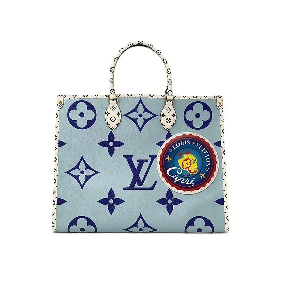 L Monogram Giant Onthego Capri Blue Coated Canvas To