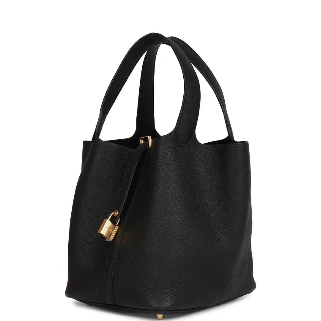 H Picotin Lock 22 Black Clemence Gold Hardware