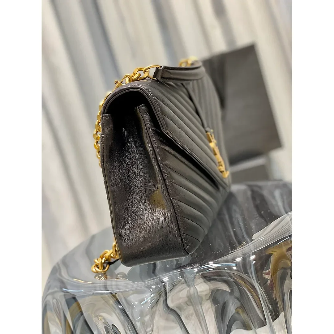 Y College Large Chain Bag Black With Gold Hardware