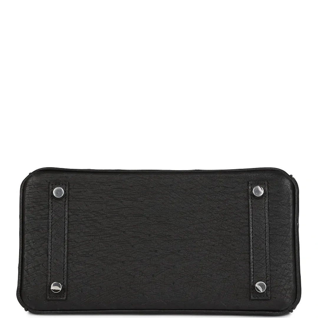 H Birkin 25 Black Ostrich Palladium Hardware