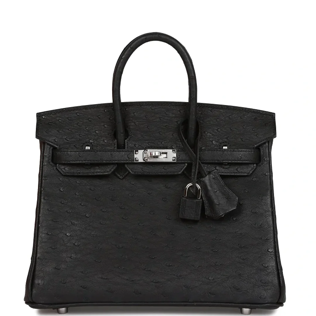 H Birkin 25 Black Ostrich Palladium Hardware