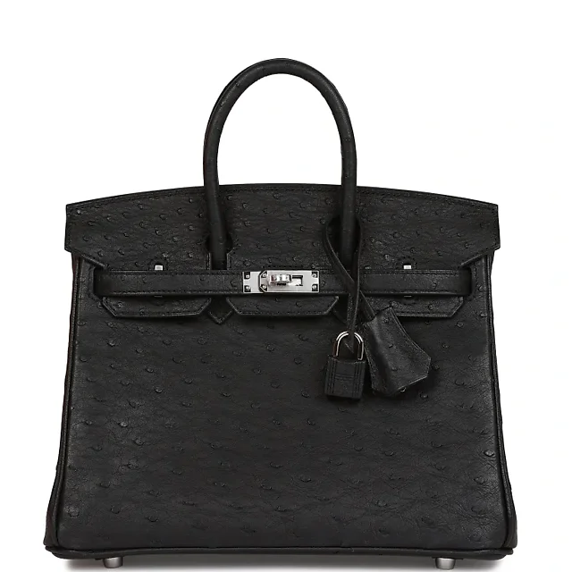 H Birkin 25 Black Ostrich Palladium Hardware