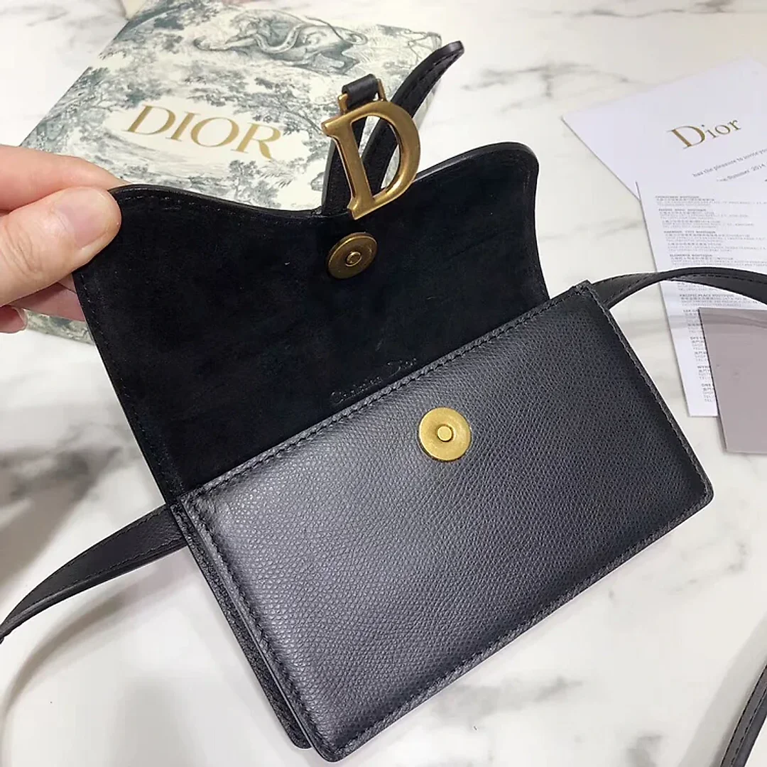 D Black Calfskin Saddle Belt Bag