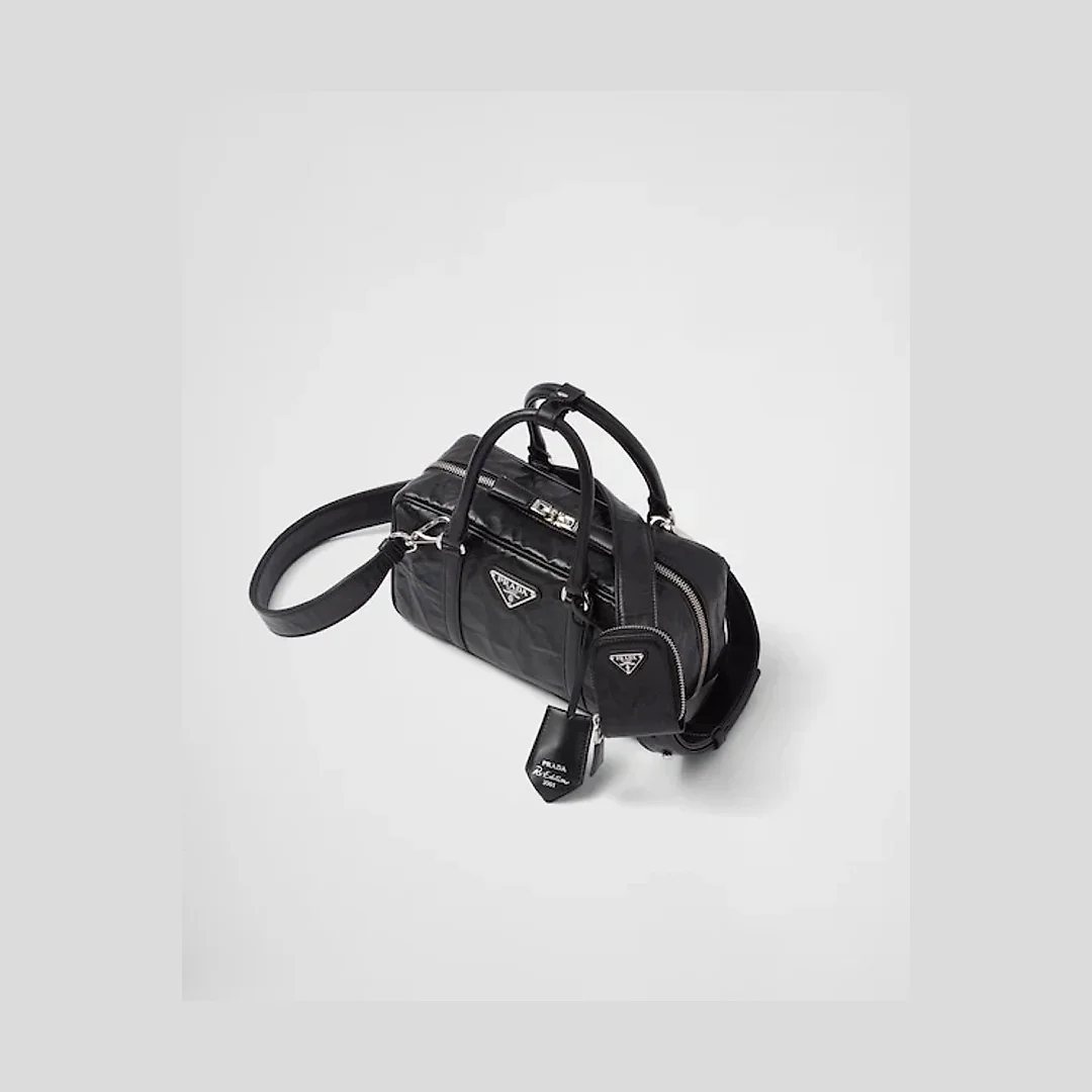 PP Small antique nappa leather top handle bag – Black